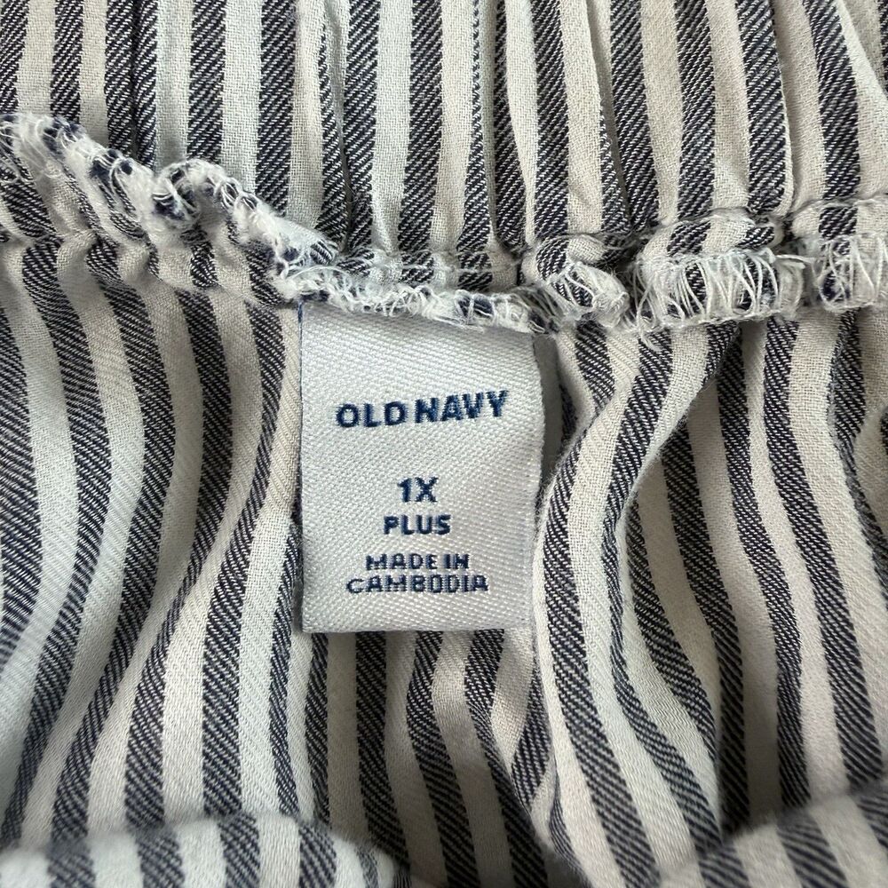 Old Navy Women's 1X Blue White Striped Off Shoulder Cotton Top Coastal Boho - Picture 3 of 15